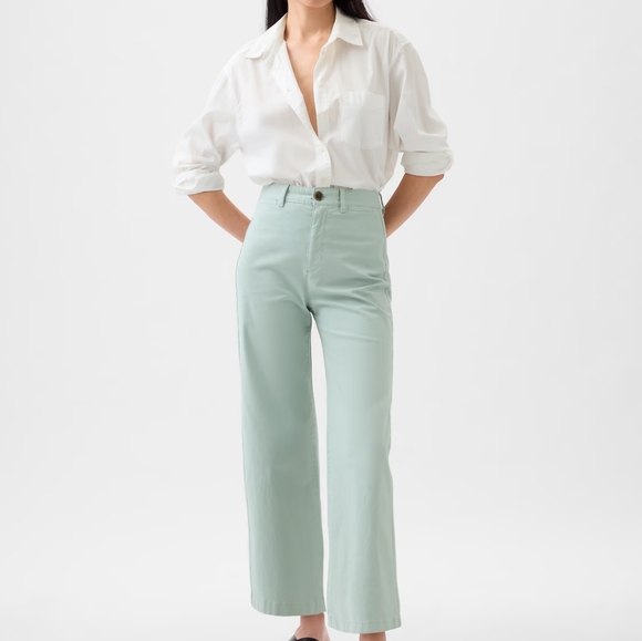 GAP High Stride Wide-Leg Ankle Khakis in Frothy Aqua Blue - Picture 1 of 14